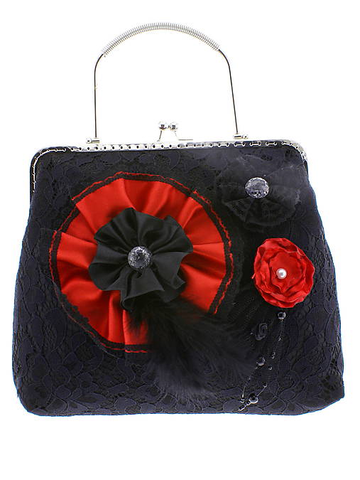 gothic dámská, kabelka spoločenská čipková kabelka čierná G5 (Červená)