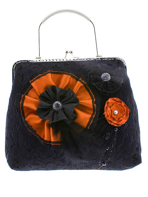 gothic dámská, kabelka spoločenská čipková kabelka čierná G6 (Oranžová)