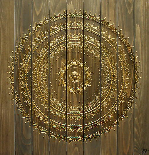 Mandala HARMÓNIA A RELAX (drevo-gold) 60 x 60 (60 x 60 cm)