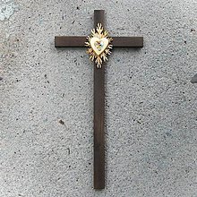 Dekorácie - Veľký drevený kríž s Krištáľovým Srdcom - 10759044_
