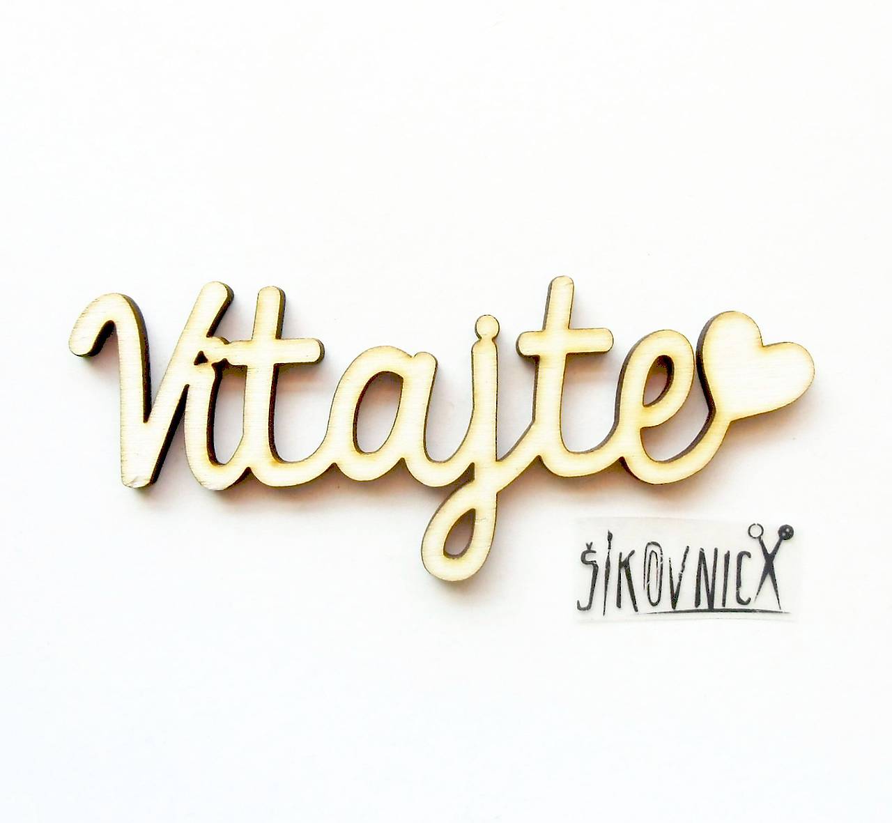 Výrez z preglejky - vitajte so srdiečkom, 10 cm
