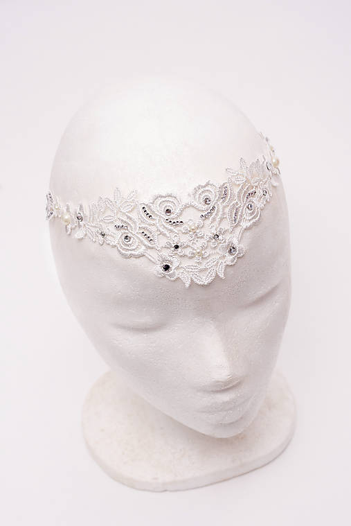 biela čipkovaná tiara/choker white dream - "čas čipky"