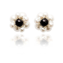 Náušnice - napichovacie perlové náušnice - small (Biela s čiernym stredom) - 10761581_