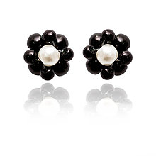 Náušnice - napichovacie perlové náušnice - small (čierna s bielym stredom) - 10761582_