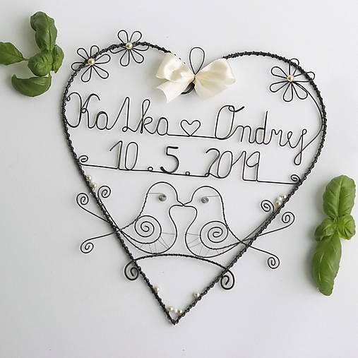 Dekorácie - svadobné srdiečko 25 cm s dátumom a menami - 10768130_