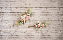 Ozdoby do vlasov - Romantický ružový svadobný set - polvenček a pierko - 10768944_