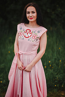Šaty - Dlhé ľanové šaty s výšivkou - 10772721_