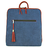 Batohy - Dámsky ruksak z talianskej prírodnej hovädzej kože, imitácia rifloviny - 10772217_