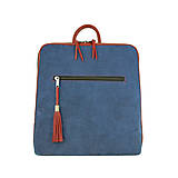 Batohy - Dámsky ruksak z talianskej prírodnej hovädzej kože, imitácia rifloviny - 10772219_