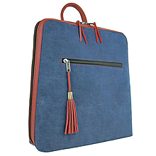 Batohy - Dámsky ruksak z talianskej prírodnej hovädzej kože, imitácia rifloviny - 10772218_