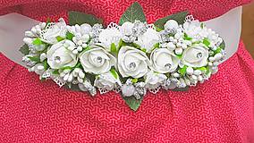 Svadobný bielo strieborný kvetinový opasok 