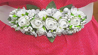 Opasky - Svadobný bielo strieborný kvetinový opasok - 10770539_