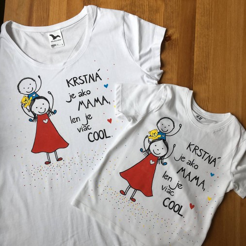 Originálne maľované tričko pre KRSTNÚ/ KRSTNÉHO s 2 postavičkami (KRSTNÁ +chlapček 1)