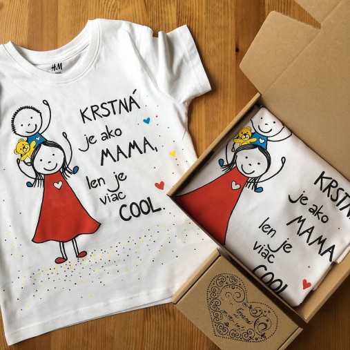 Originálne maľované tričko pre KRSTNÚ/ KRSTNÉHO s 2 postavičkami (KRSTNÁ +chlapček 1)