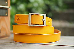 Opasky - Kožený pásek 2,2 cm- žlutý 110 cm - 10775293_