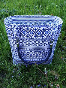 Veľké tašky - Tašky s folk motīvom (Modrá  36×30×8cm) - 10778204_