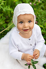 Detské čiapky - Ultraľahký čepček batist & ivory s krajkou (Ivory maslová) - 10780135_