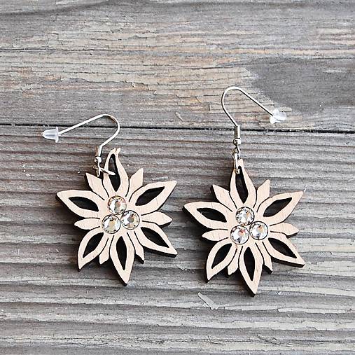 Náušnice - Drevené náušnice Kvet (Priehľadná) - 10789977_