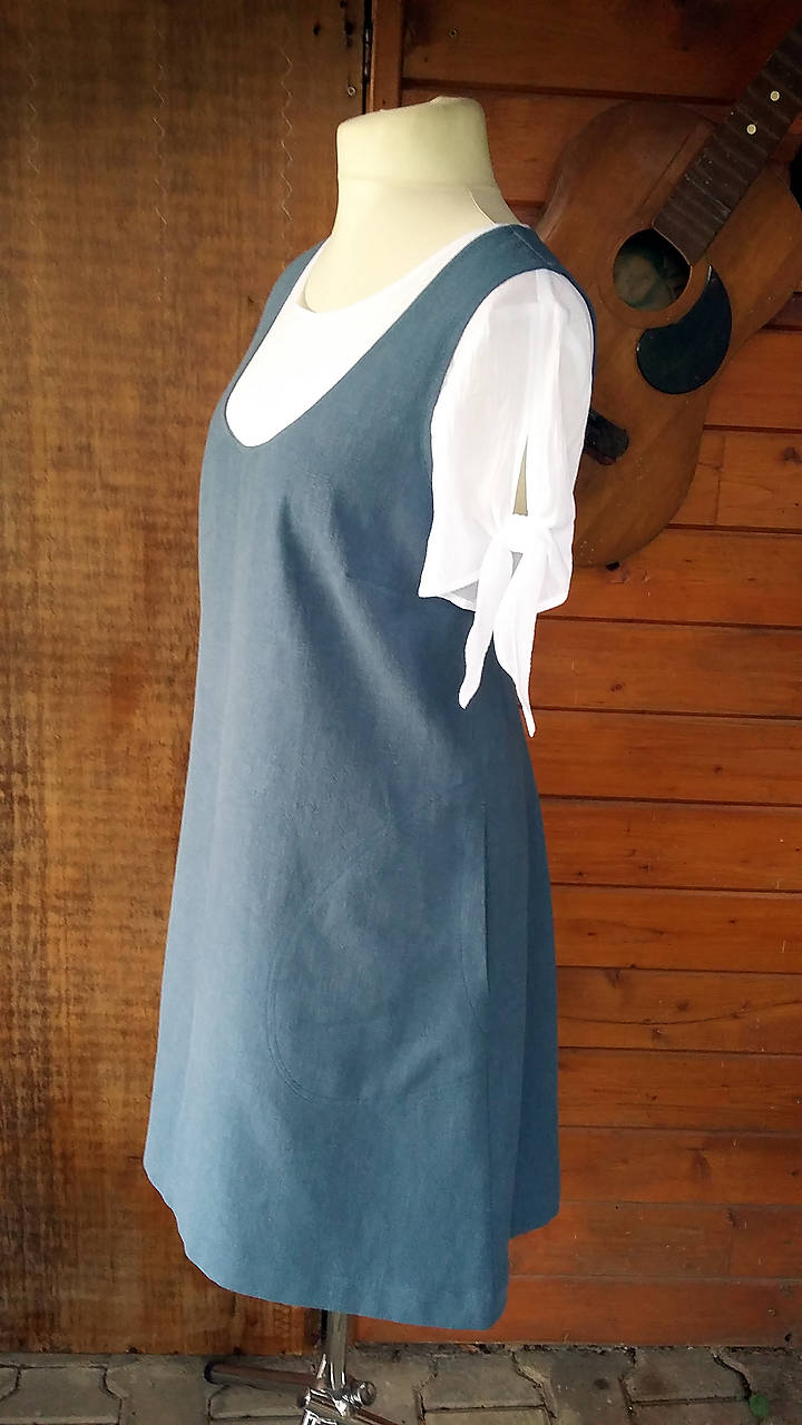 Modrá ľanová šatová sukňa