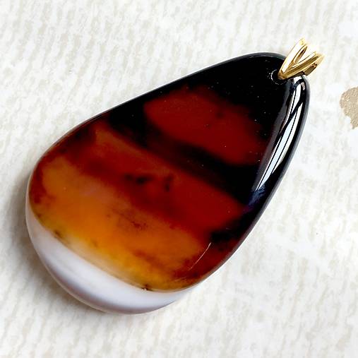 Náhrdelníky - Botswana Agate AG925 Gold Plated Pendant / Prívesok s prírodným achátom Botswana /A0030 - 10795844_