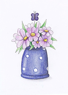 Kresby - Vázy s kvetmi (fialové) - 10795840_