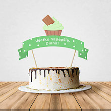 Dekorácie - Zápich na tortu - cupcake (čokoládovo- pistáciový) - 10797203_
