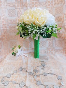 Kytice pre nevestu - Svadobná kytica s umelými kvetmi (krémová) - 10805628_