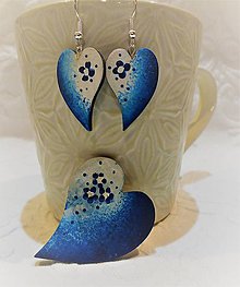Sady šperkov - Náušnice - srdiečka modrý set - 10803694_