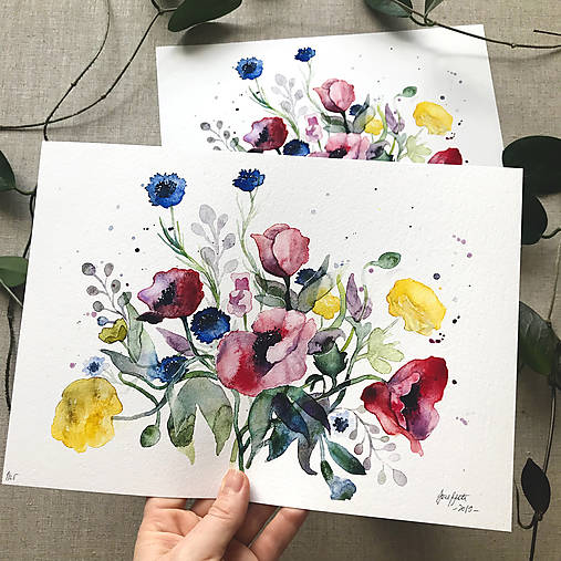 Maky a poľné kvety, (ART PRINT) akvarel
