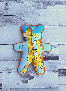 Hračky - Ručne šitý macko (Modrý so žirafou) - 10809329_