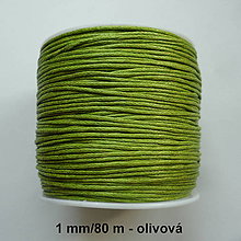 Galantéria - Bavlnená voskovaná šnúrka 1mm-80m (olivová) - 10816178_