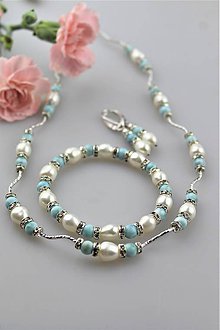 Sady šperkov - larimar s perlou náramok,náhrdelník, náušnice - 10816039_