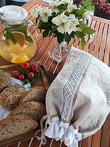 Úžitkový textil - Ľanové vrecko na chlieb, pečivo z ručne tkaného plátna - 10823767_
