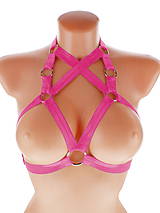 růžový postroj gothic postroj na telo body harness open bra 14