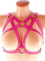 růžový postroj gothic postroj na telo body harness open bra k2