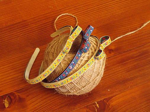 Ozdoby do vlasov - Folklórna čelenka žltá a modrá - viac farieb - 10828092_