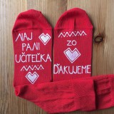Maľované pestrofarebné ponožky pre Najlepšiu PANI UČITEĽKU a nápisom “zo ❤️ ĎAKUJEME” (ČERVENÉ)