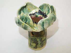 Svietidlá - Makový svietnik (kvet priemer 12  cm výška 13 cm - Tyrkysová) - 10833919_