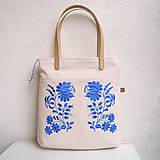 Veľké tašky - Ľanová taška na veľ. A4 / folk kvety modré - 10834289_
