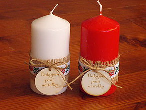 Sviečky - Folklorna sviečka s jutou, krojovkou a madailónom pre p. učiteĺky - 10834146_