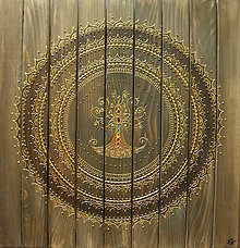 Obrazy - Mandala STROM ŽIVOTA (drevo-gold) 60 x 60 (60 x 60 cm) - 10837535_