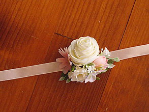 Opasky - Ružovo-biely kvetinový menší náramok - 10835414_