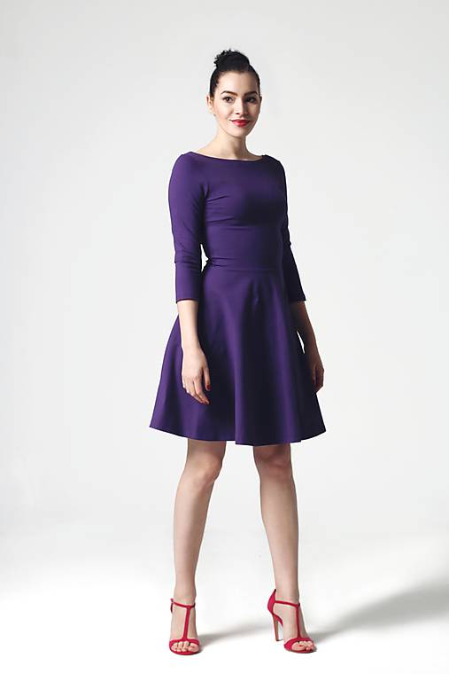  - Šaty fialové s polkruhovou sukňou (na miery) - 10840816_