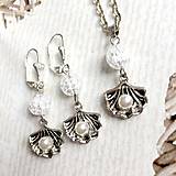 Sady šperkov - Summer Silver Shell Set / Set šperkov s praskaným krištáľom a príveskom mušle /T0007 (Náušnice) - 10841199_