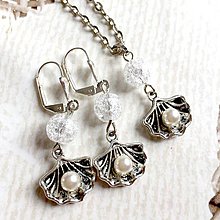 Sady šperkov - Summer Silver Shell Set / Set šperkov s praskaným krištáľom a príveskom mušle /T0007 - 10841198_