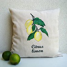Úžitkový textil - Ľanová obliečka na vankúš Citrónovník pravý/Citrus limon - 10842065_