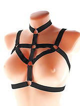 čierný postroj gothic postroj na telo otvorená podprsenka body harness open bra 44