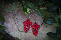 Červená Klara - soutache earring - ručne šité šujtášové náušnice