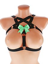 Spodná bielizeň - čierný postroj bielizeň pentagram gothic postroj na telo otvorená podprsenka body harness open bra T1 - 10847828_
