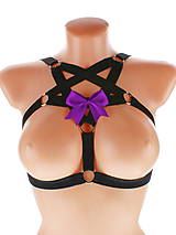 Spodná bielizeň - čierný postroj bielizeň pentagram gothic postroj na telo otvorená podprsenka body harness open bra T2 (Bordová) - 10847857_